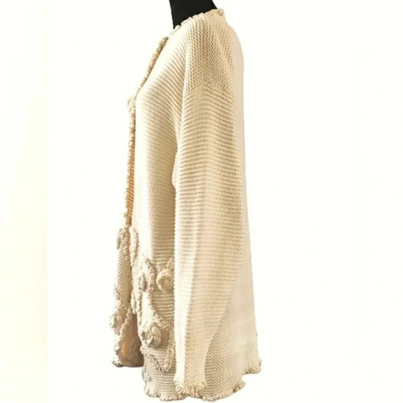 Vintage Boho M/L Cottagecore Grandmacore Hand Knit Cotton Longline Cardigan - Picture 4 of 8